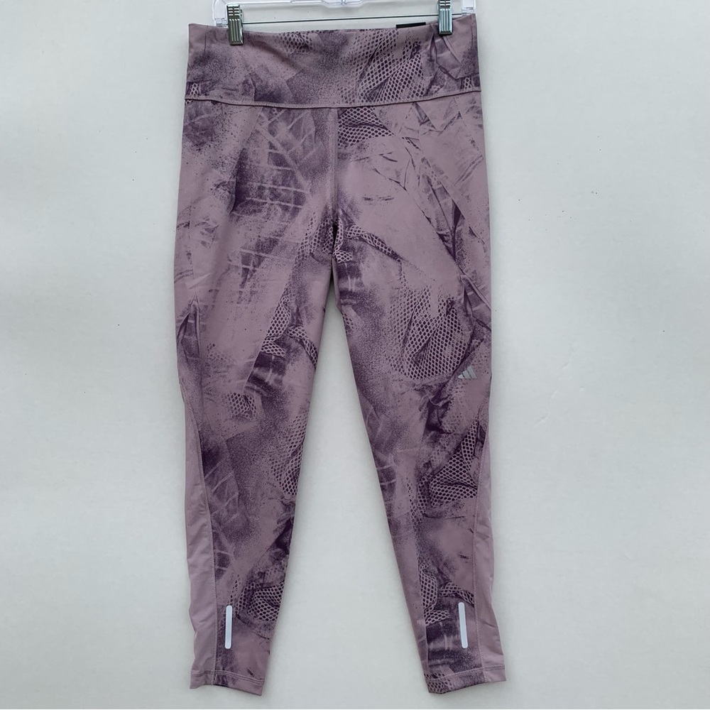 Adidas Purple Patterned Leggings Tight Fit High Rise 7/8 Style  Running |Size L